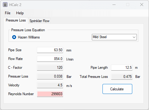 Hcalc with a pressure loss calculation